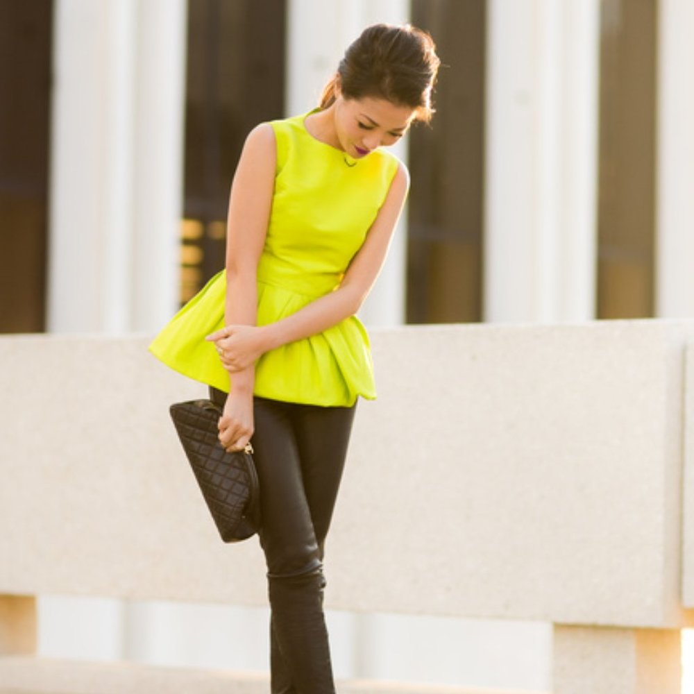 Tibi Lime Green Faille Peplum Shell - image 2